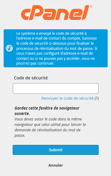 cPanel : code de sécurité