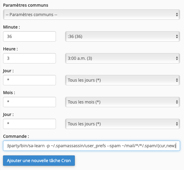 SpamAssassin - Création d'une tâche cron