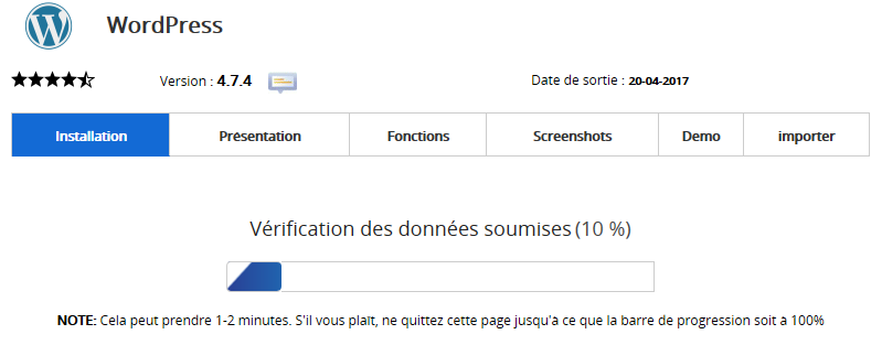 Installation WordPress : Paramètres d'installation